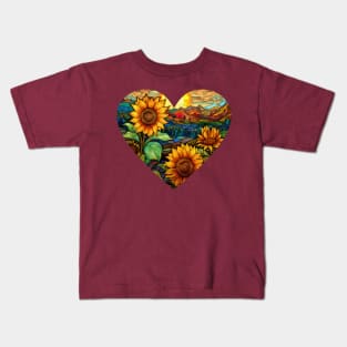 Sunflower Stained Glass Heart Kids T-Shirt